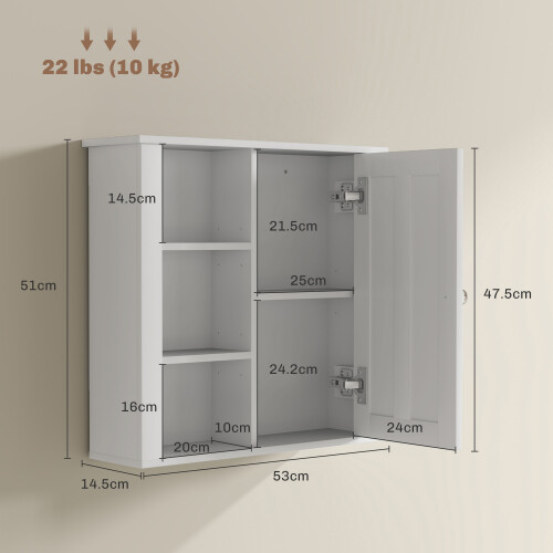 Homcom HOMCOM Modern Wall Mounted Bathroom Cabinet with Adjustable Shelves, White 1