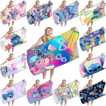 (Style36) Kids Lilo And Stitch Bath Towel Beach Quick Dry Poncho Bathrobe Microfiber Gift