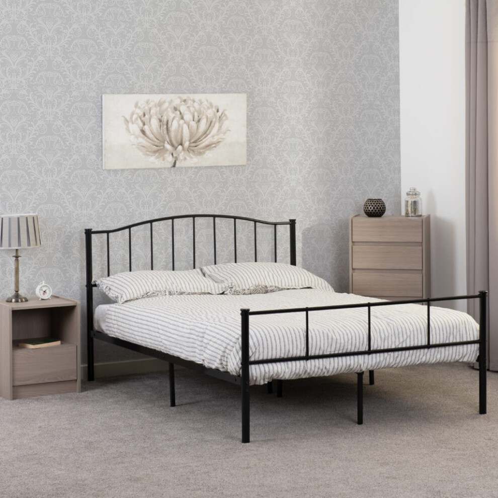 Newton 4ft6 Double Metal Bed Black Middle Support 14 Metal Slats