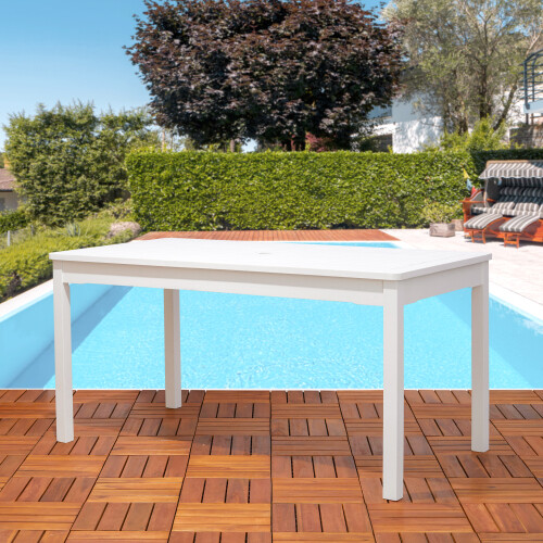 Caladesi White Rectangular Farmhouse Wood Patio Dining Table for 6 Seaters
