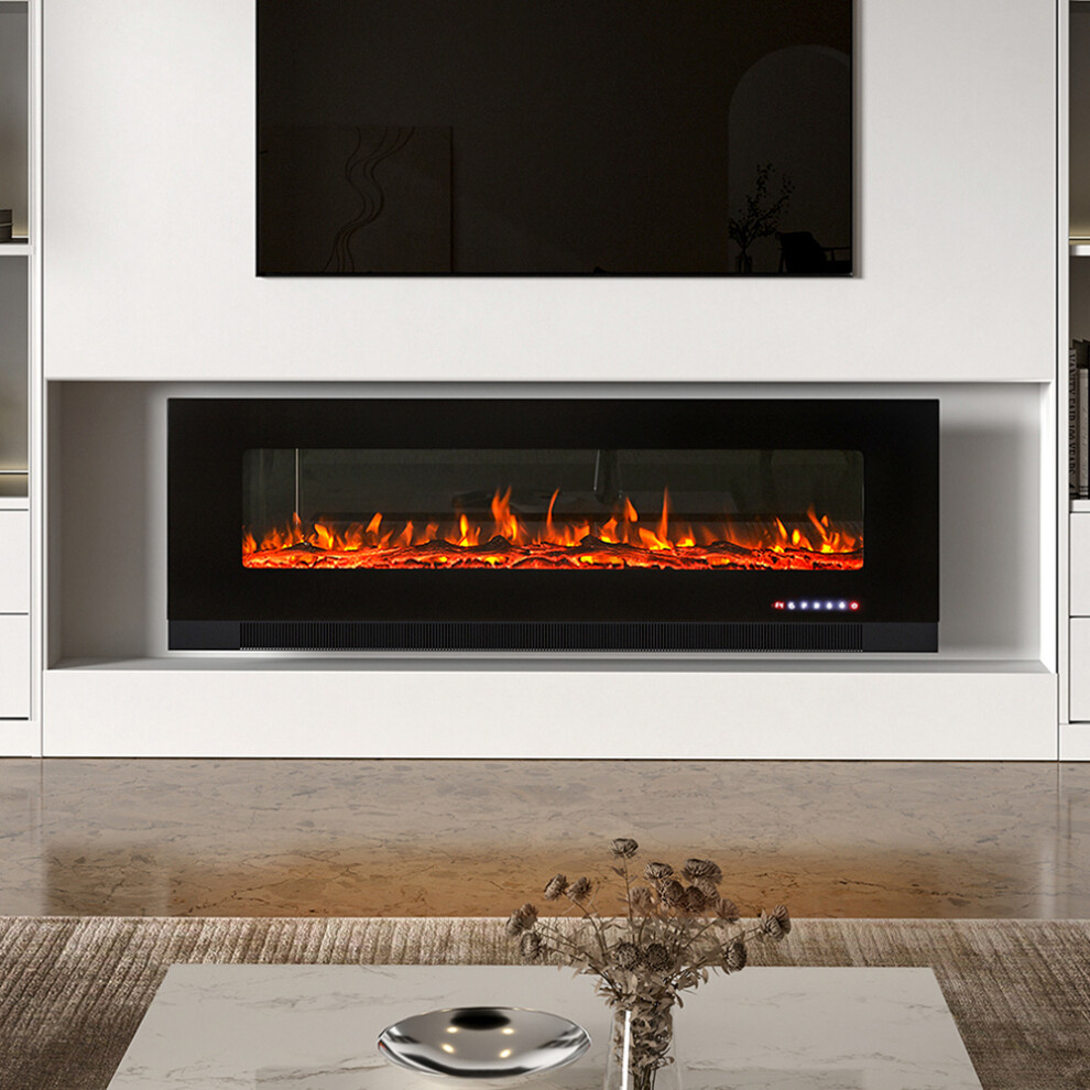 60 Inch 1800W Black Wall Mounted Electric Fireplace with Touch Screen