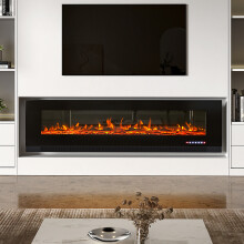 72 Inch 1800W Black Wall Mounted Electric Fireplace with Touch Screen