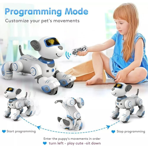 Programmable Remote-Control Robot Dog Toy - Interactive Dancing Puppy with Touch Sensor, IR Tracking & Auto-Movement (Blue/White, 3+) 1