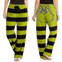 (L) Women Christmas Green Grinch Pajamas Pants Striped Sleep Trousers Nightwear Sleepwear Xmas Loungewear Bottoms