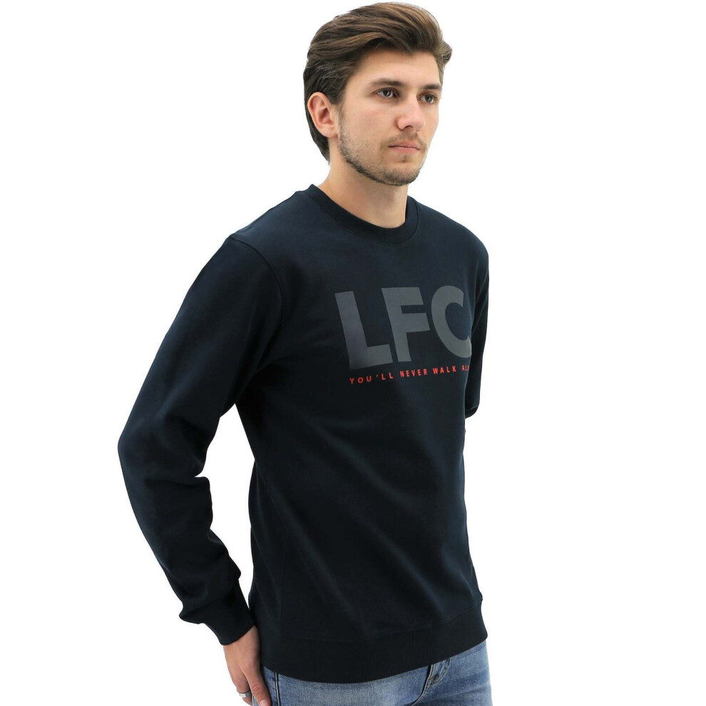 (S) Liverpool FC Mens Crew Jumper Sweatshirt Winter Warm Soccer Football LFC - Navy