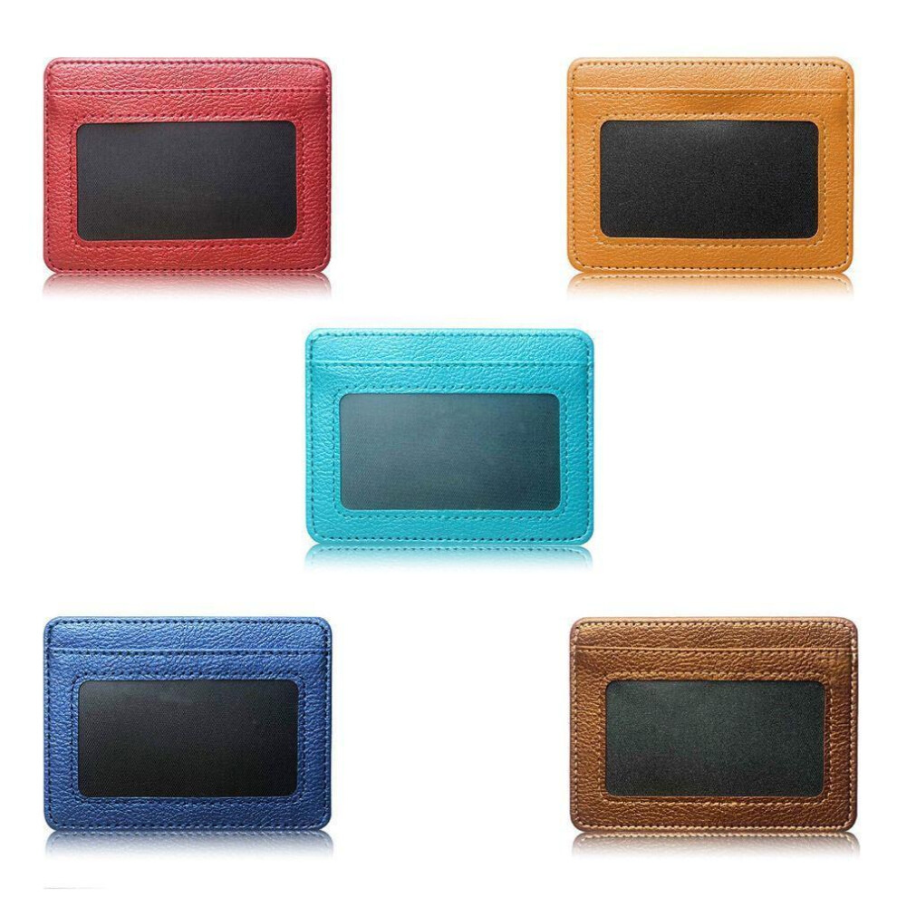 (Red) Exquisite 5 Card Slot Bus Pass Card Case Card Holder PU Leather Wallet Credit Card Pocket