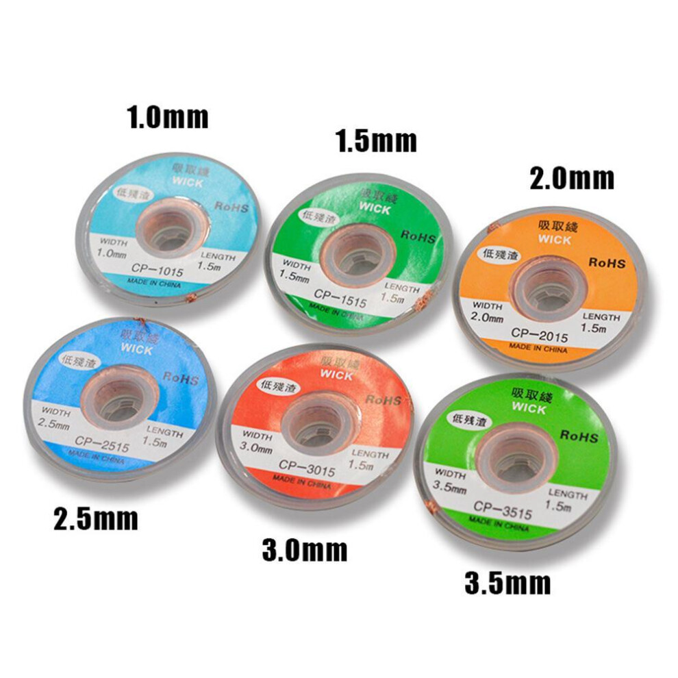 (1.5mm*1.5M) 1.5mm 2mm 2.5mm 3mm 3.5mm Width 1.5M Length Desoldering Braid Welding Solder Remover Wick Wire Lead Cord Flux Repair