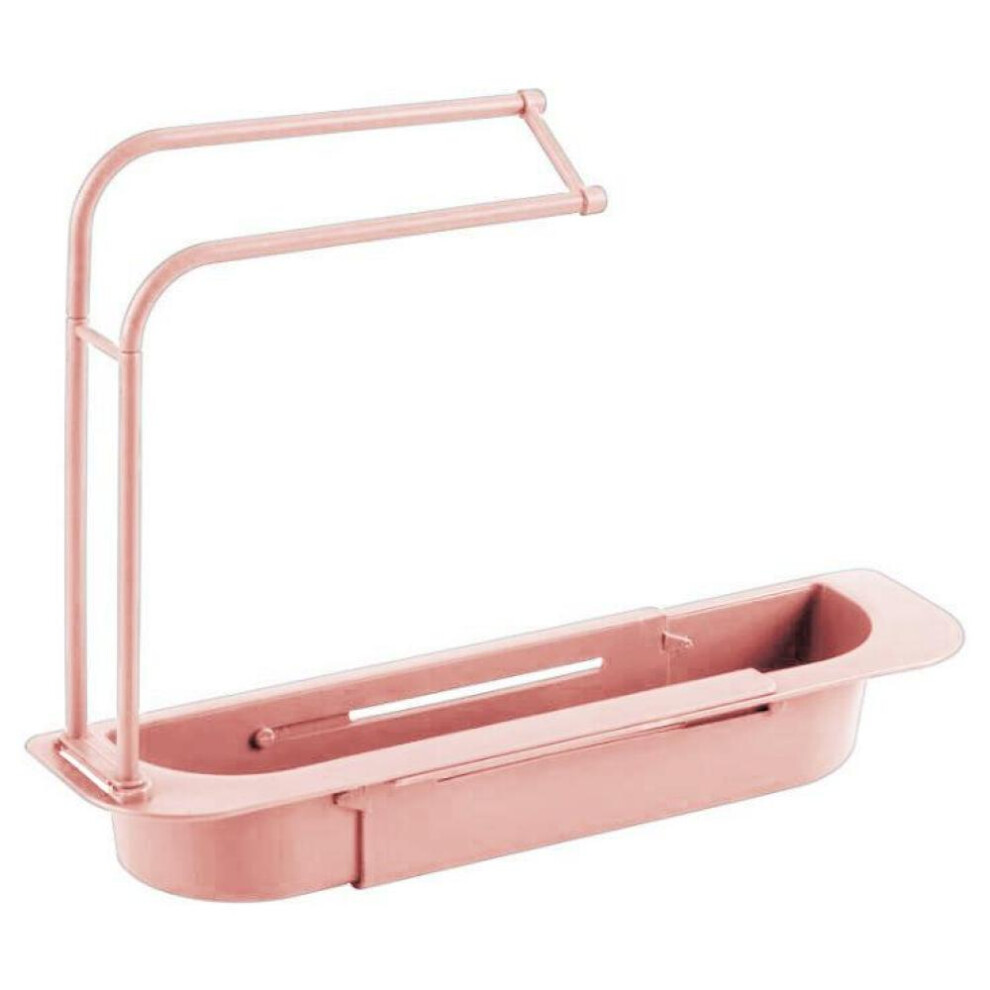 (Pink) Telescopic Sink Shelf Kitchen Sinks Organizer Soap Sponge Holder Sink Drain Rack Storage Basket Kitchen Gadgets Accessories
