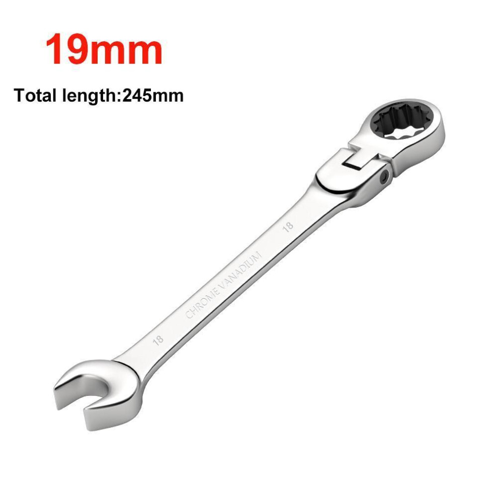(Silver, 19mm) 1Pcs Universal 72 Tooth Ratchet Wrench Dual Purpose Adjustable Head Opening Plum Blossom Saves Effort Quick Wrench