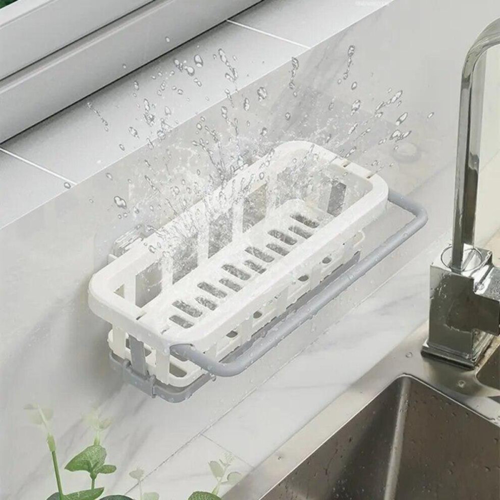 (White) Punch-free Kitchen Dish Sponge Sink Racks