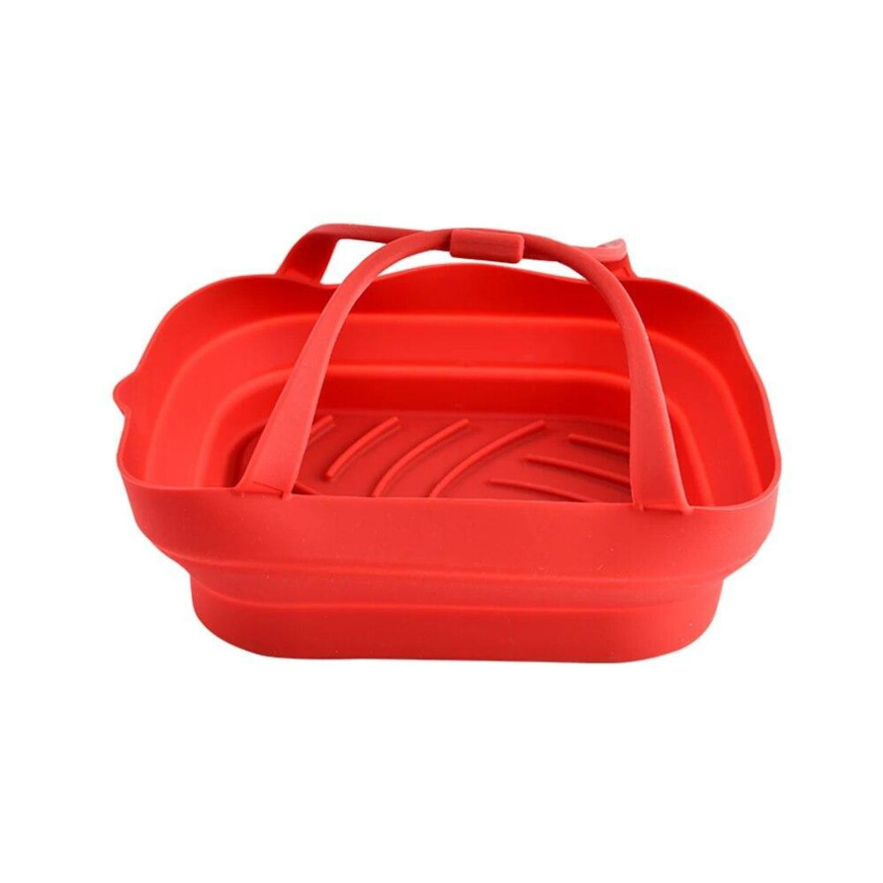 (Red) 1Pcs Air Fryer Oven Silicone Baking Tray Reusable Pizza Fried Chicken Basket Silicone Molds For Air Fryer Grill Pan