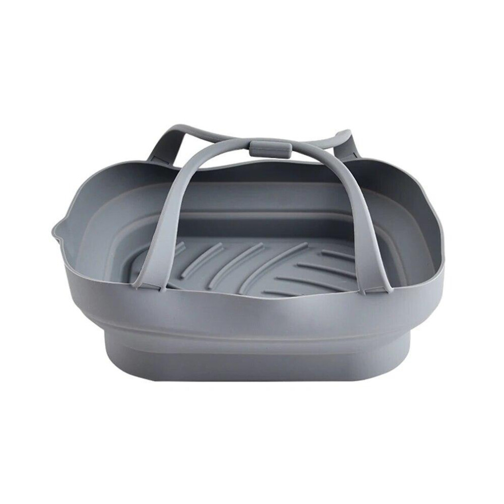 (Grey) 1Pcs Air Fryer Oven Silicone Baking Tray Reusable Pizza Fried Chicken Basket Silicone Molds For Air Fryer Grill Pan