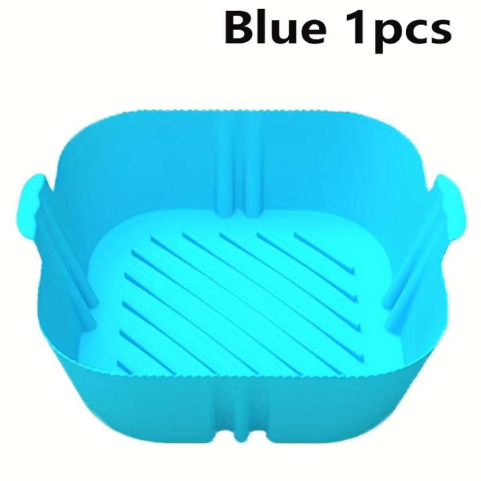(Blue) Silicone Air Fryers Oven Baking Tray Reusable Airfryer Silicone Basket Pizza Fried Chicken Airfryer Pan Liner