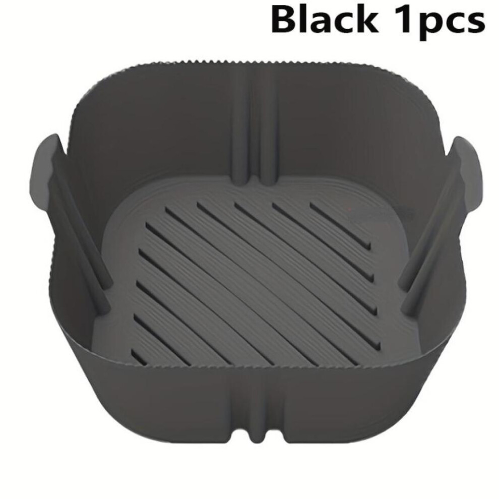 (Black) Silicone Air Fryers Oven Baking Tray Reusable Airfryer Silicone Basket Pizza Fried Chicken Airfryer Pan Liner