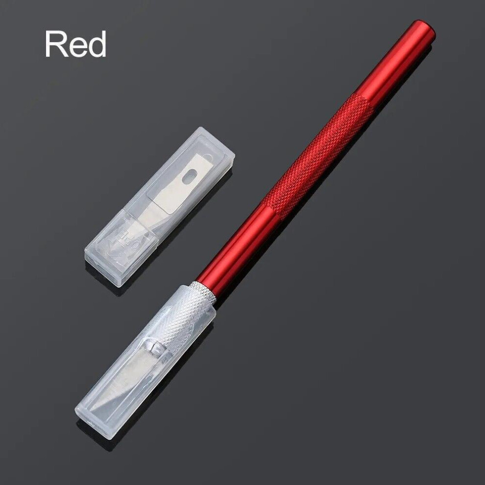 (Red) Handle Non-Slip Knife With 6Pcs Blade Scalpel Engraving Cutter Sculpture Carving Knife Pastry Cake Tools
