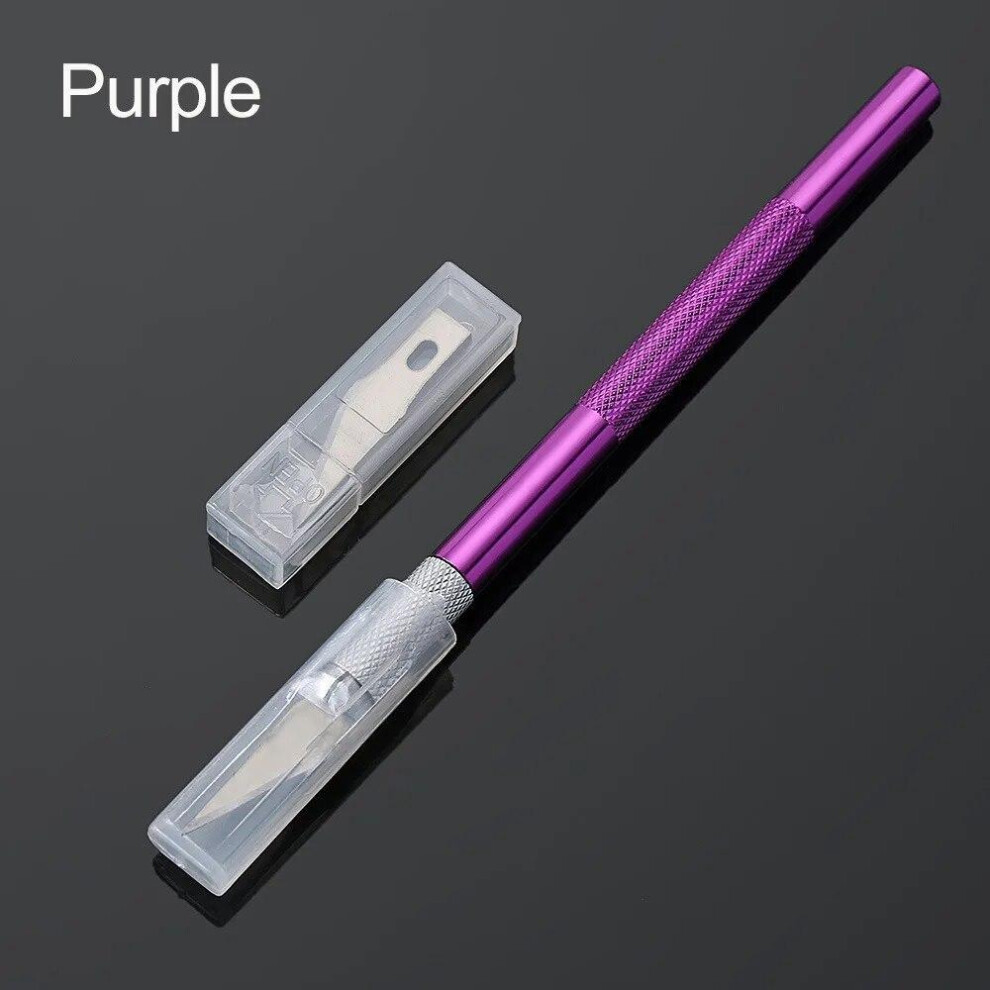 (Purple) Handle Non-Slip Knife With 6Pcs Blade Scalpel Engraving Cutter Sculpture Carving Knife Pastry Cake Tools