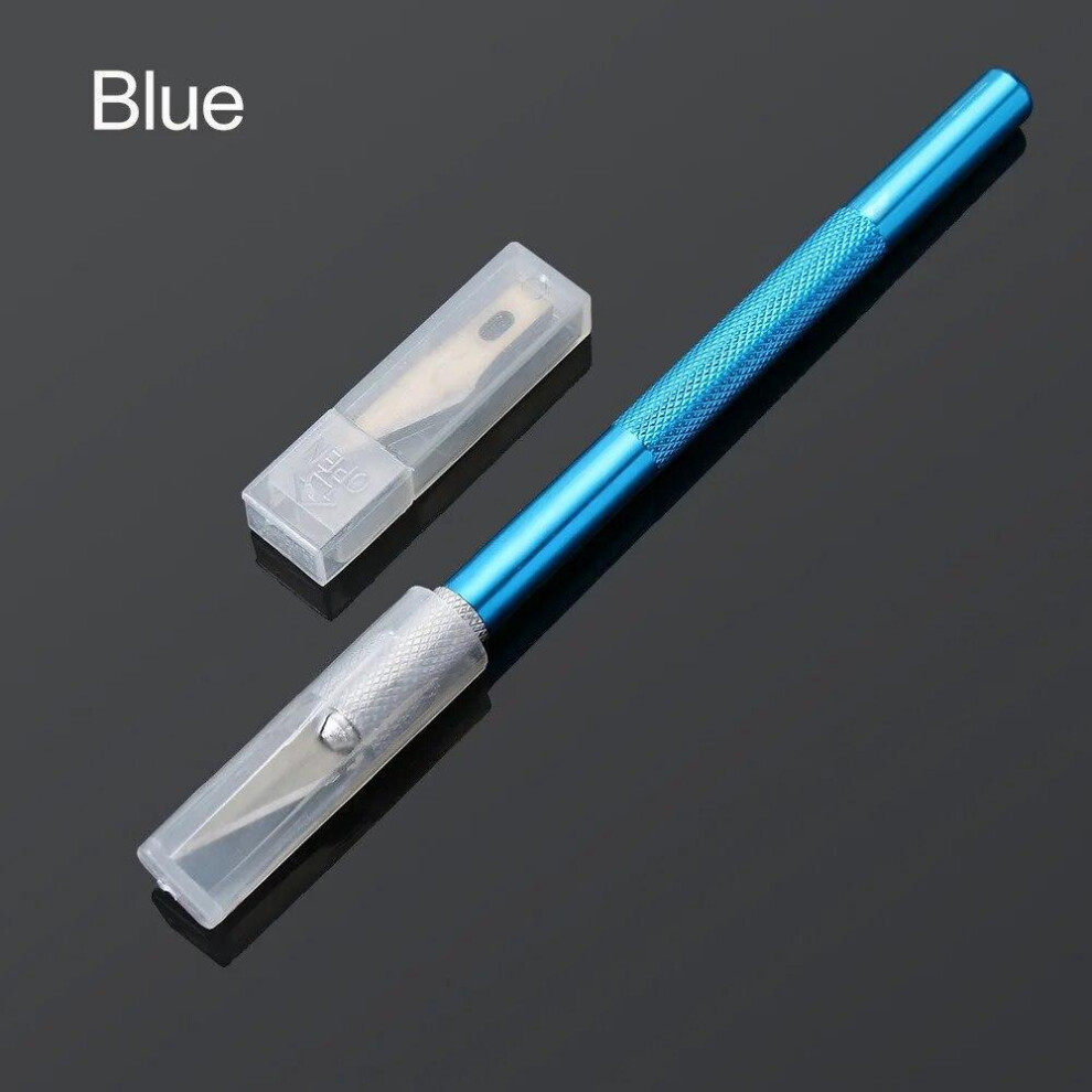 (Blue) Handle Non-Slip Knife With 6Pcs Blade Scalpel Engraving Cutter Sculpture Carving Knife Pastry Cake Tools