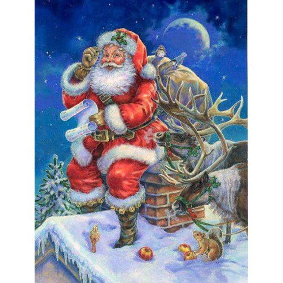 (White, 20X30CM) 5D Diamond Painting Snowman Full Round Drill Cartoon Christmas Cards Santa Claus Picture