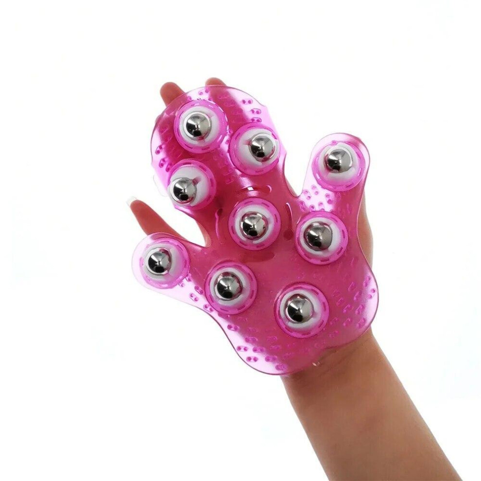 (red) Roller Ball Body Massage Glove Muscle Pain Relief Relax Anti-Cellulite Massager For Hand Neck Back Shoulder Buttocks Health Care