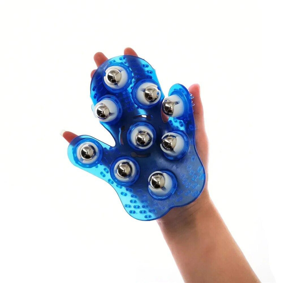 (blue) Roller Ball Body Massage Glove Muscle Pain Relief Relax Anti-Cellulite Massager For Hand Neck Back Shoulder Buttocks Health Care