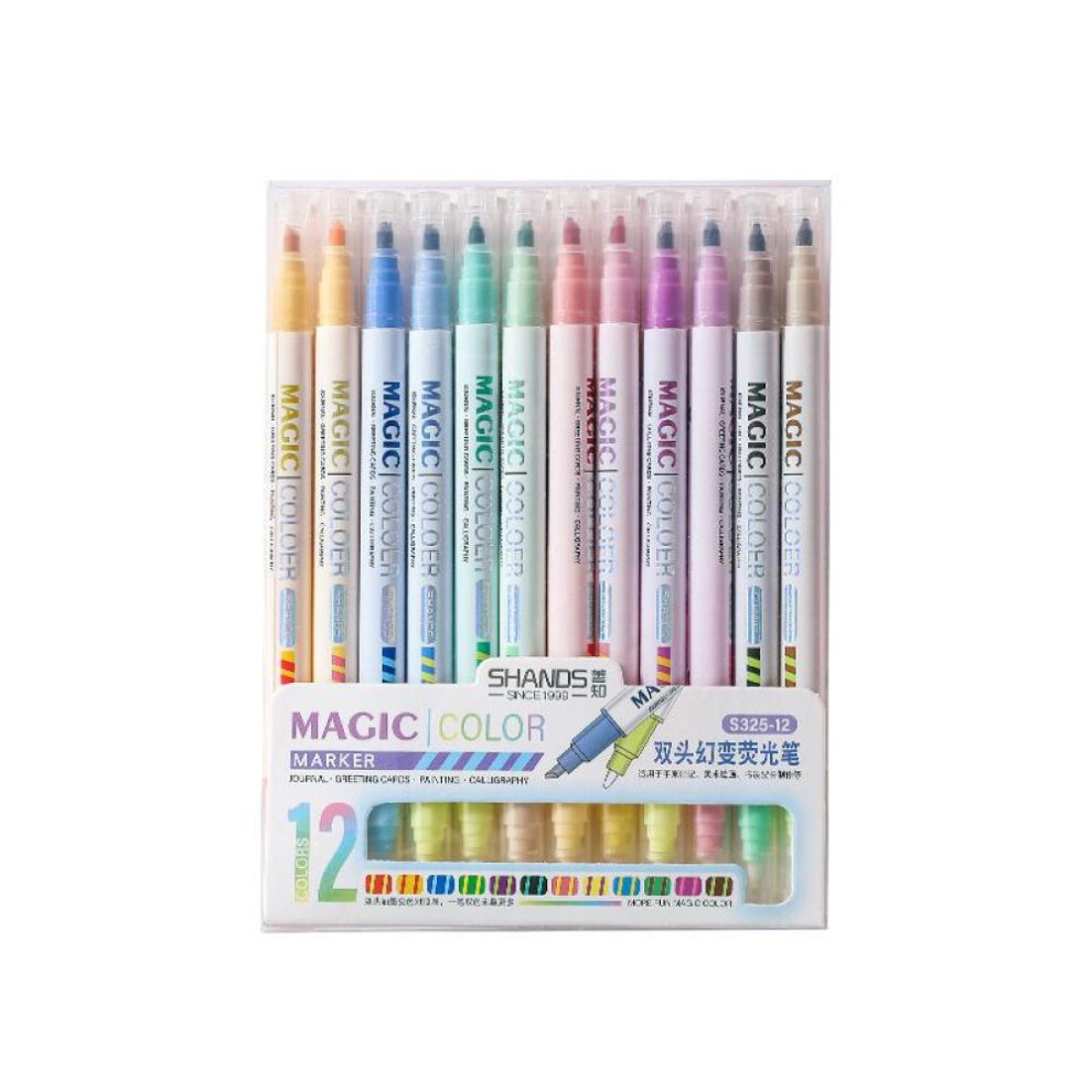 (12pcs) 12Pcs Double-ended Magic Color Changing Highlighter Pen Set Student Diary Scrapbook Painting Pen School Office Supplies