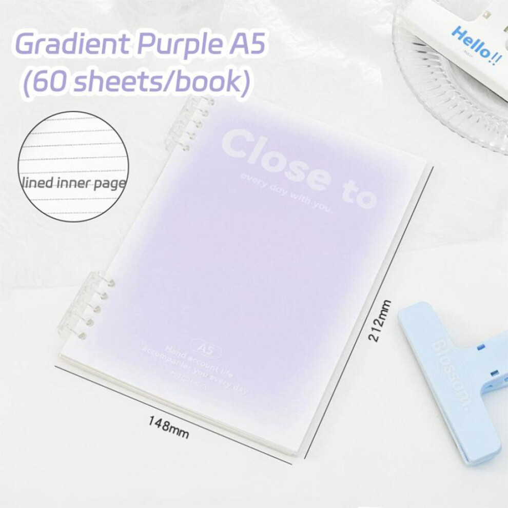 (Purple) A5 Loose-Leaf Notebook 60 Sheets Binder Lined Book Kawaii Note Stationery School Office Supplies Students Writing Notebook