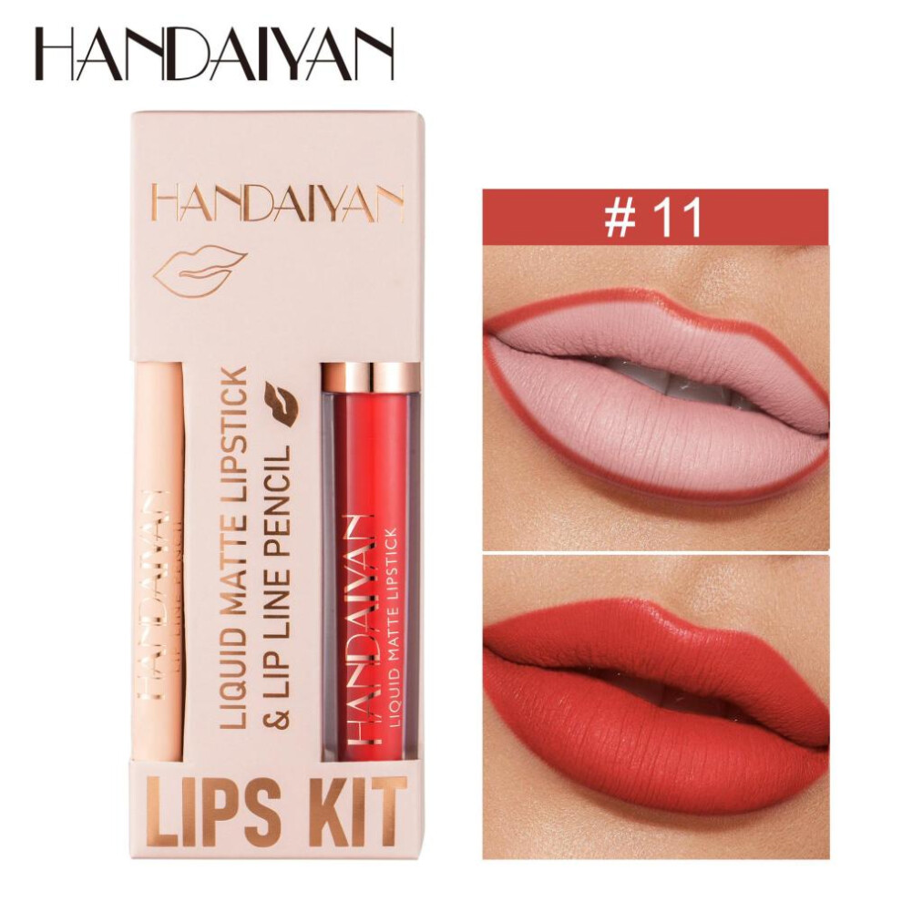 (11) Handaiyan Lip Liner Lipgloss Set Waterproof Matte Liquid Lipstick Pencil Sexy Red Long Lasting Lipliner Makeup Cosmetics