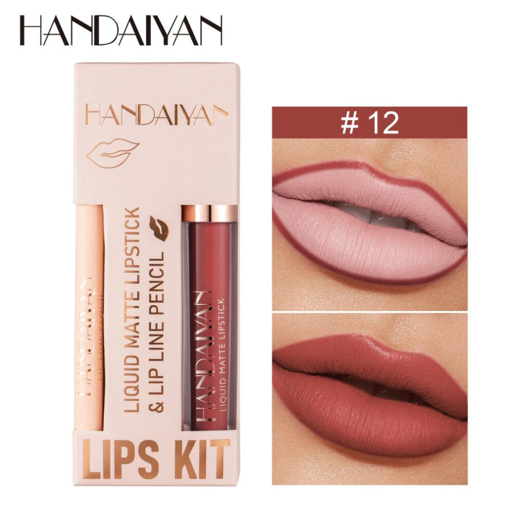 (12) Handaiyan Lip Liner Lipgloss Set Waterproof Matte Liquid Lipstick Pencil Sexy Red Long Lasting Lipliner Makeup Cosmetics