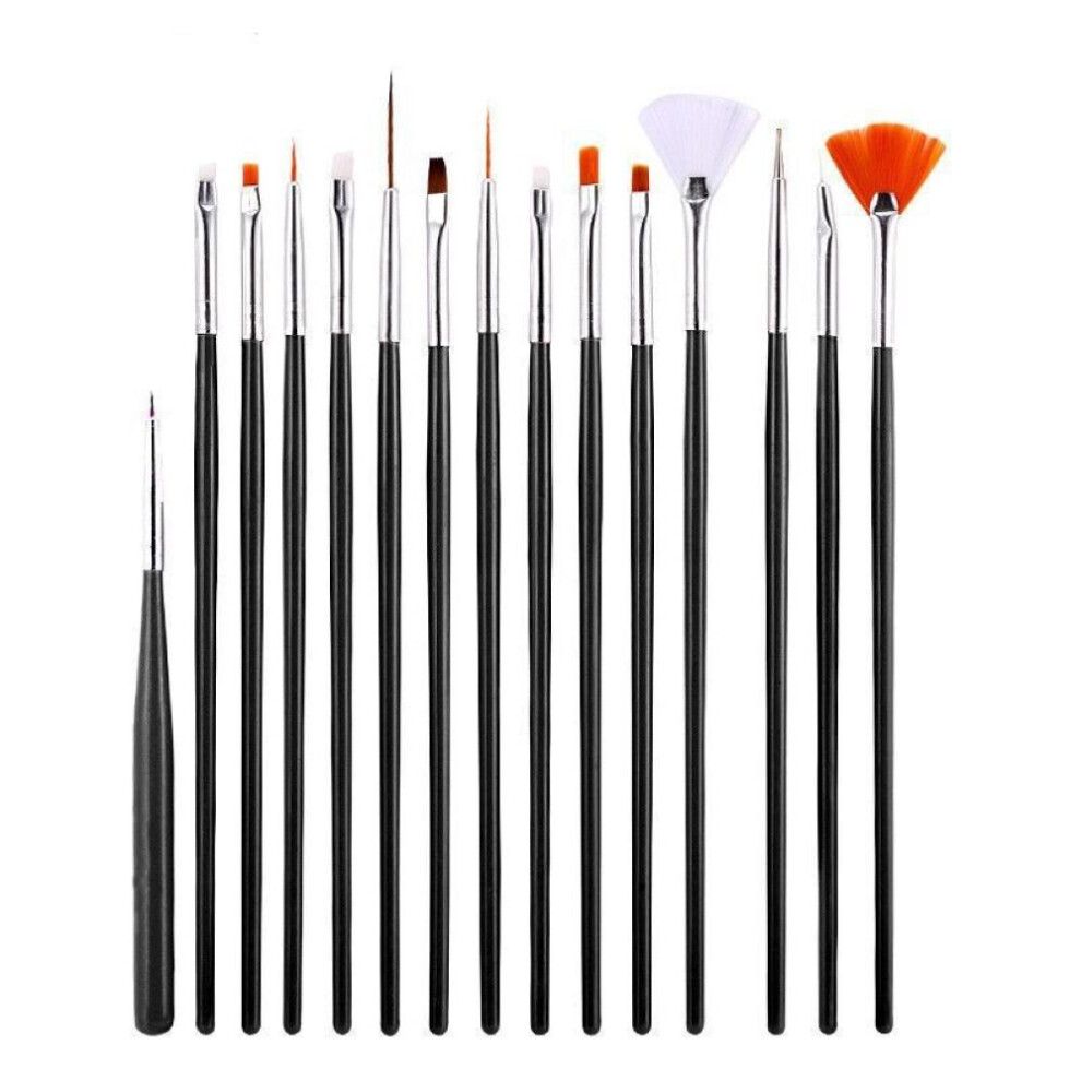 (Black) 15Pcs Nail Brush Gel Brush For Manicure Acrylic UV Gel Extension Pen Nail Polish Painting Drawing Brush Liner Nail Brush