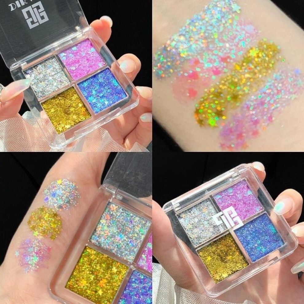 (04) Pearlescent Eyeshadow Pallet Glitter Body Face Art Loose Sequins Diamond Jewels Rhinestones Makeup Waterproof Shimmer Party