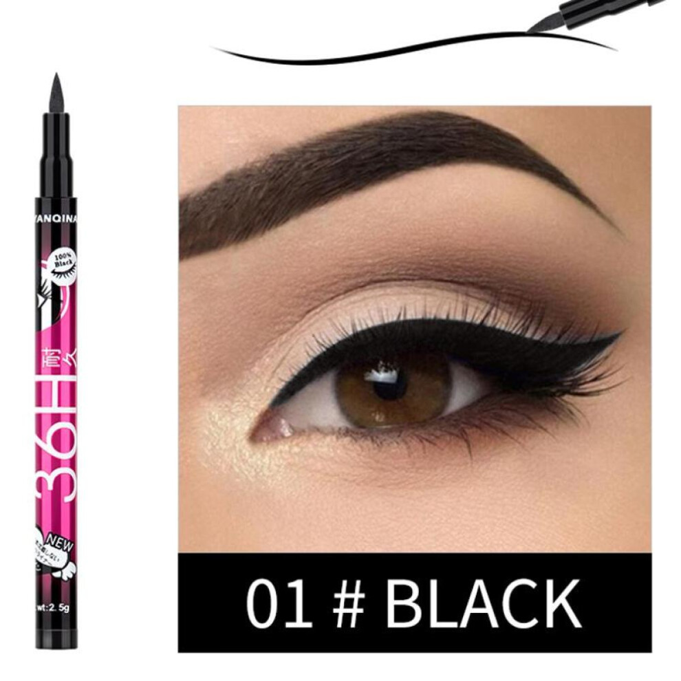 (Black) 4 Color Liquid Eyeliner Pencil Black Brown Blue Purple Waterproof 36H Long-Lasting Eye Liner Pen Makeup