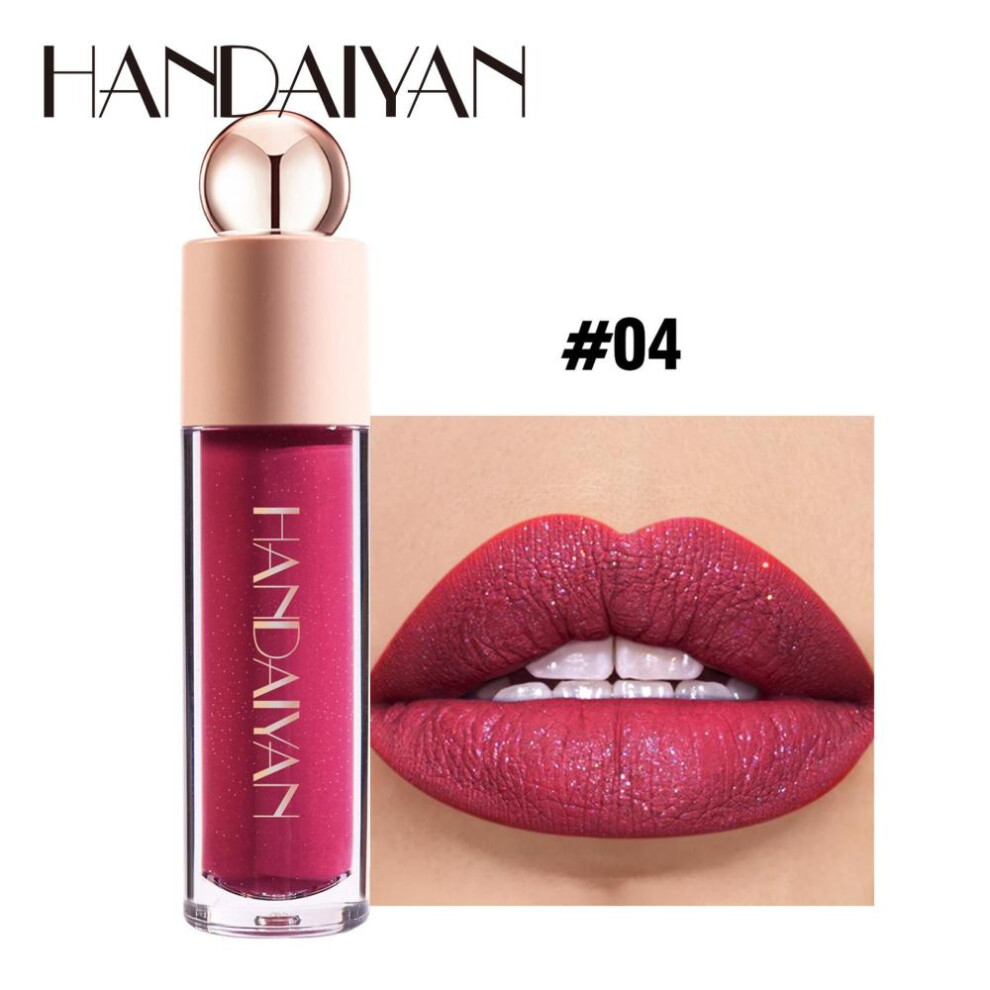 (04) Handaiyan Matte Glitter Waterproof Shimmer Lip Gloss Sexy Lipgloss Pigments Makeup Long Lasting Tinted Lip Glaze