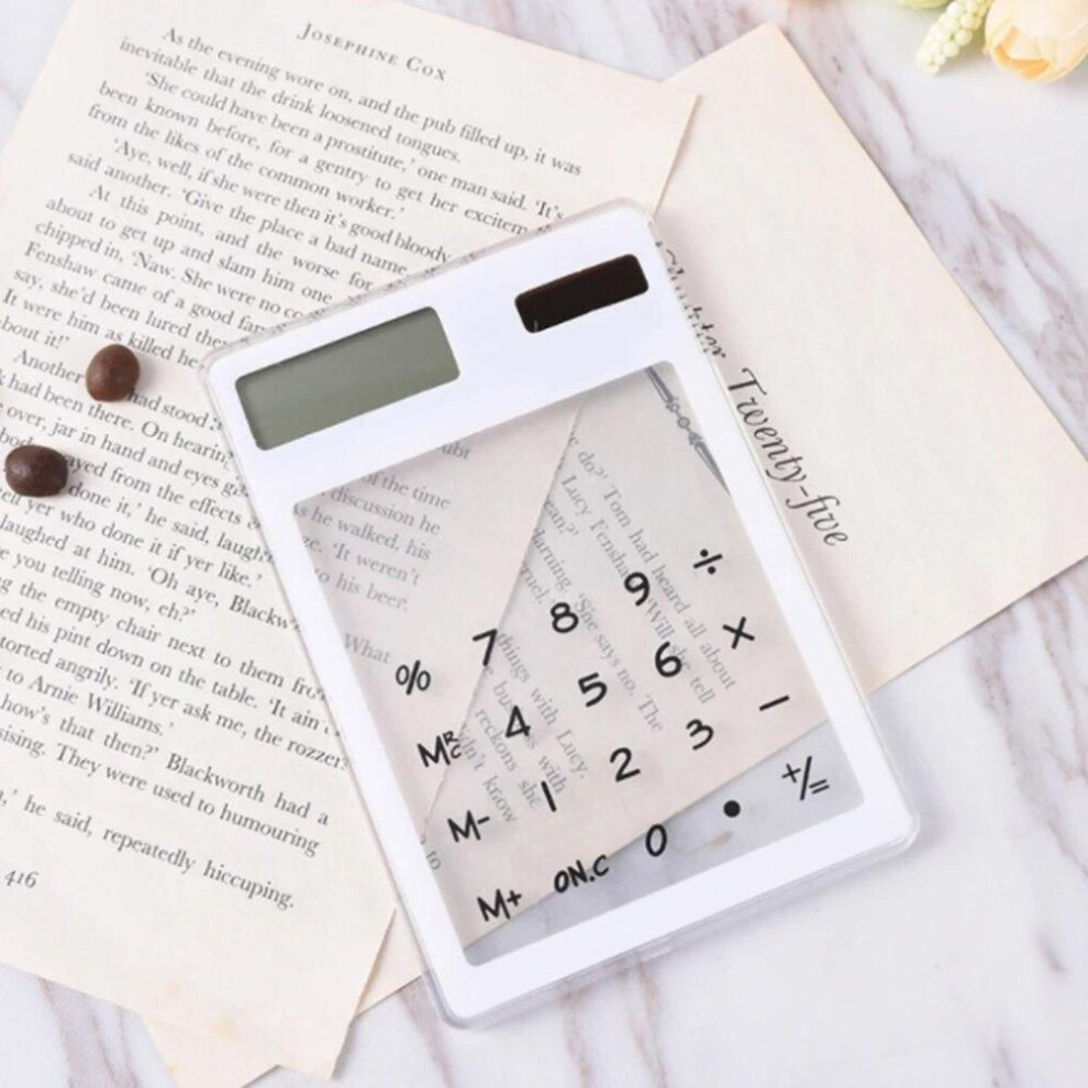 (White) Multi Colors Transparent Touching Screen Energy Saving Solar 8 Bit Display Mini Calculator