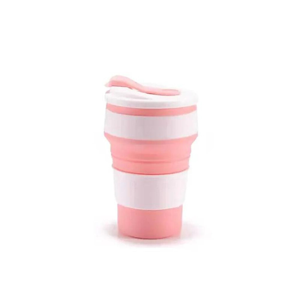 (Pink) Reusable Silicone Collapsible Mug with Lid for Camping 350ml Portable Travel Folding Coffee Mug collapsible cup  silicone cup