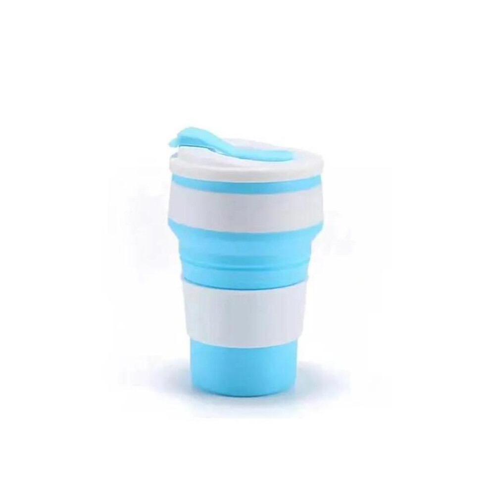 (Blue) Reusable Silicone Collapsible Mug with Lid for Camping 350ml Portable Travel Folding Coffee Mug collapsible cup  silicone cup