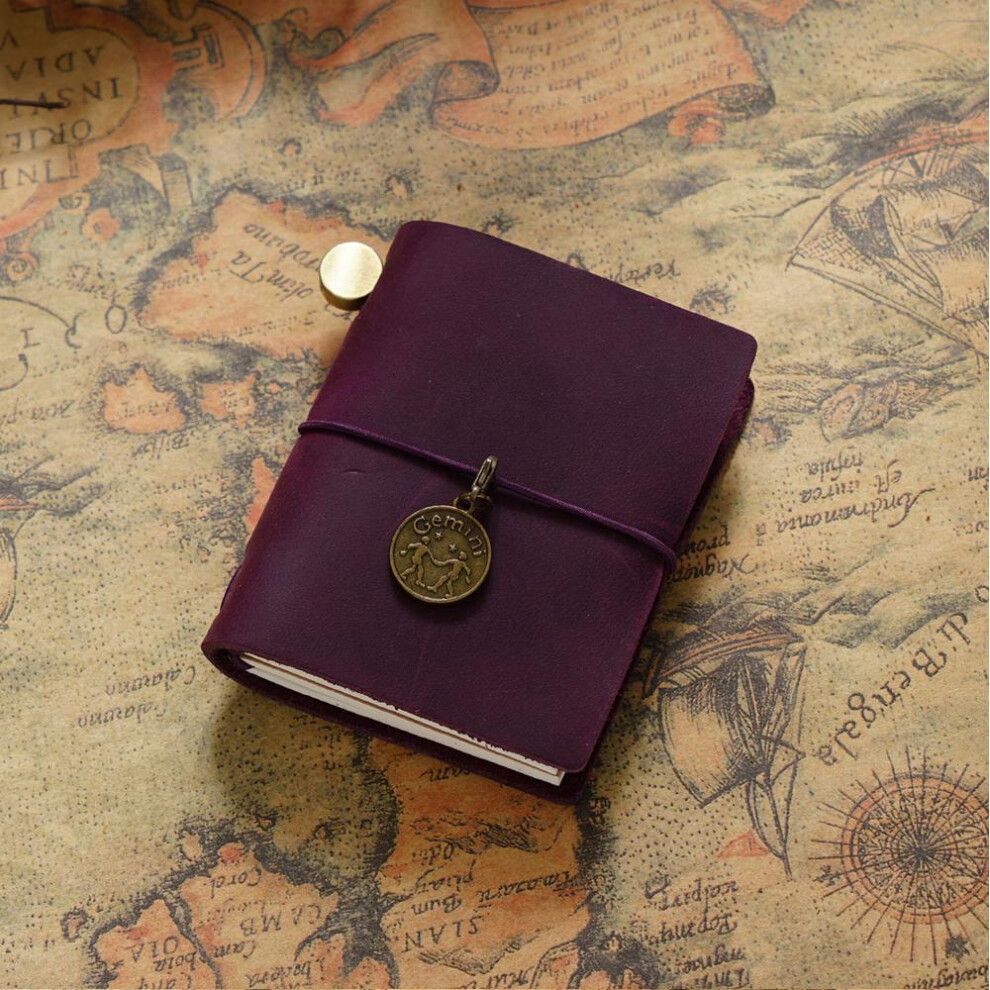(Purple) Retro Mini Traveler&apos;s Notebook Planner Genuine Leather Mini Notebooks Journal Handmade Diary Sketchbook Planner Stationery