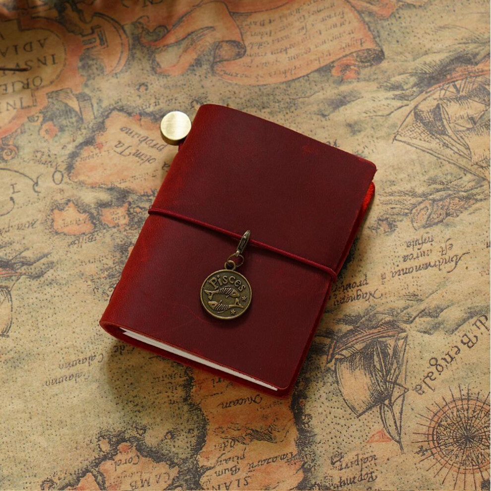 (Red) Retro Mini Traveler&apos;s Notebook Planner Genuine Leather Mini Notebooks Journal Handmade Diary Sketchbook Planner Stationery