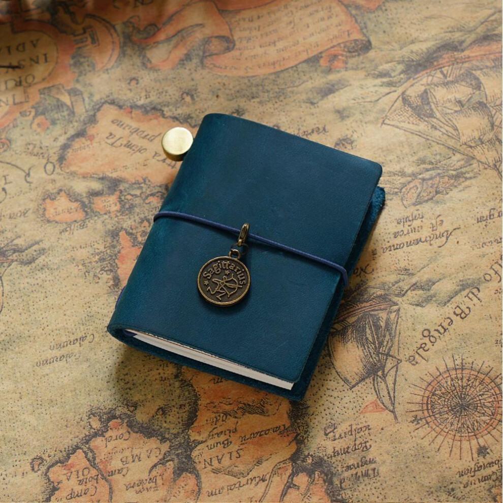 (Blue) Retro Mini Traveler&apos;s Notebook Planner Genuine Leather Mini Notebooks Journal Handmade Diary Sketchbook Planner Stationery