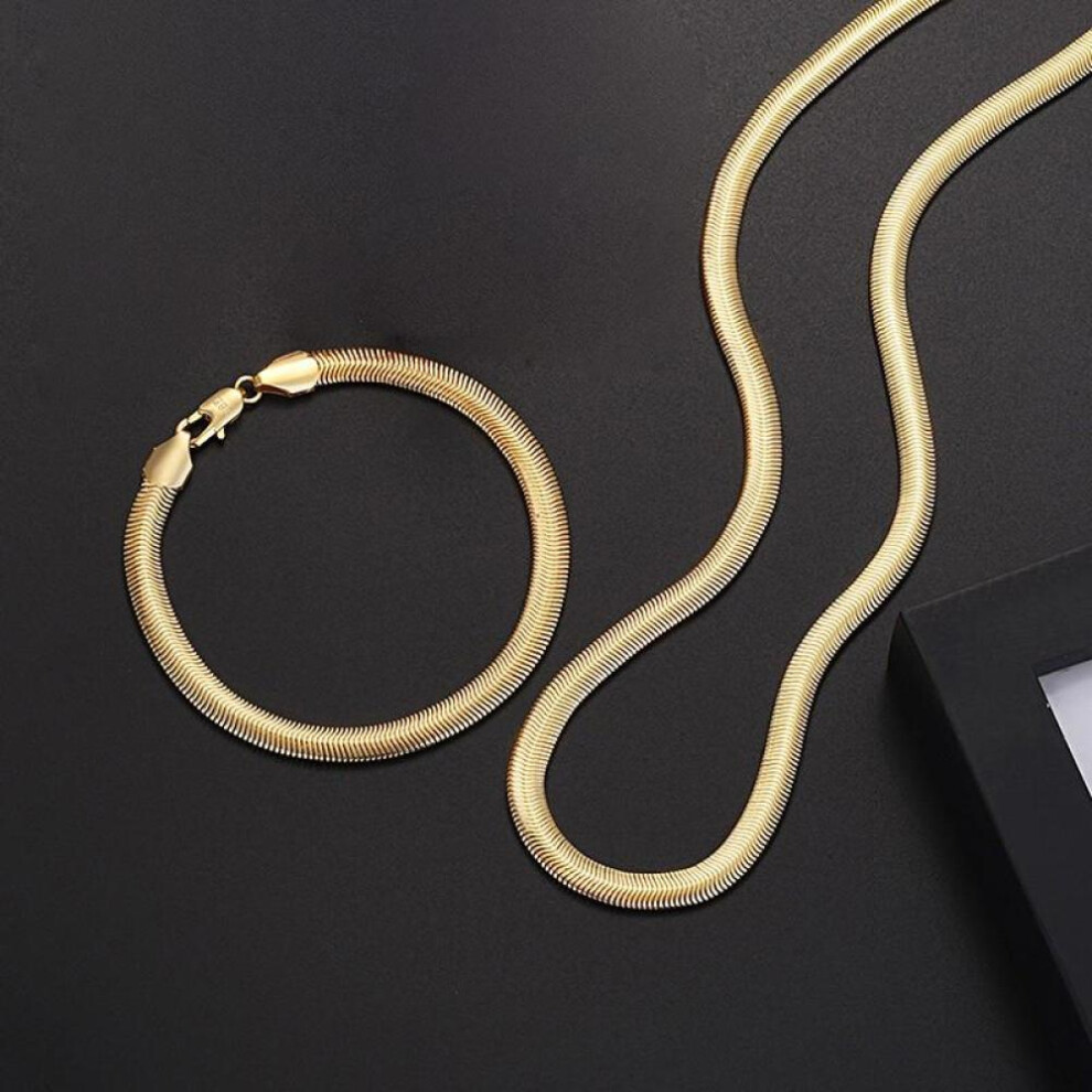 (Gold, 45cm and 20cm) 6MM Snake Bone Necklaces Bracelets s925 Silver Plated 18K Gold Jewelry Sets for Men Women Fashion Gifts