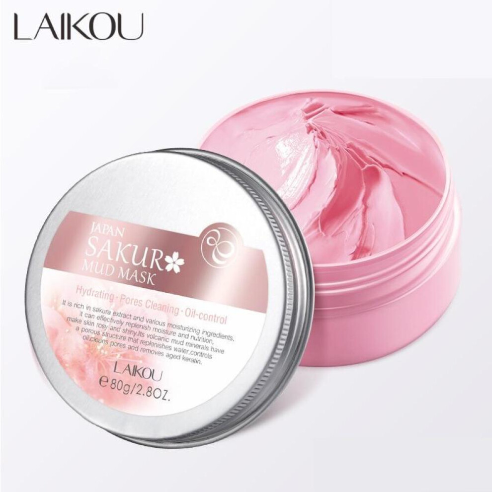LAIKOU Sakura Clay Mask Deep Cleansing Whitening Repair Skin Mud Korean Face Mask Oil Control Shrink Pores Skin Care 80g