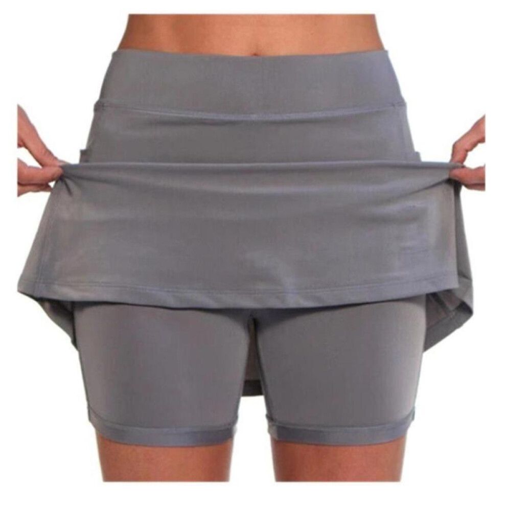 (Grey, 4XL) Women&apos;s Shorts Athletic Solid Color Culottes with Pockets Casual Summer Running Tennis Golf Gym Sports Workout Beach Skirt Yoga Pants