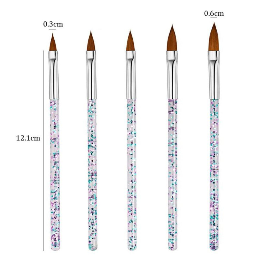 5Pcs Nail Art Brush Tools Set Crystal Handle Acrylic UV Gel Glitter Drawing Painting Brushes Carving Flower Pens Nails Tools