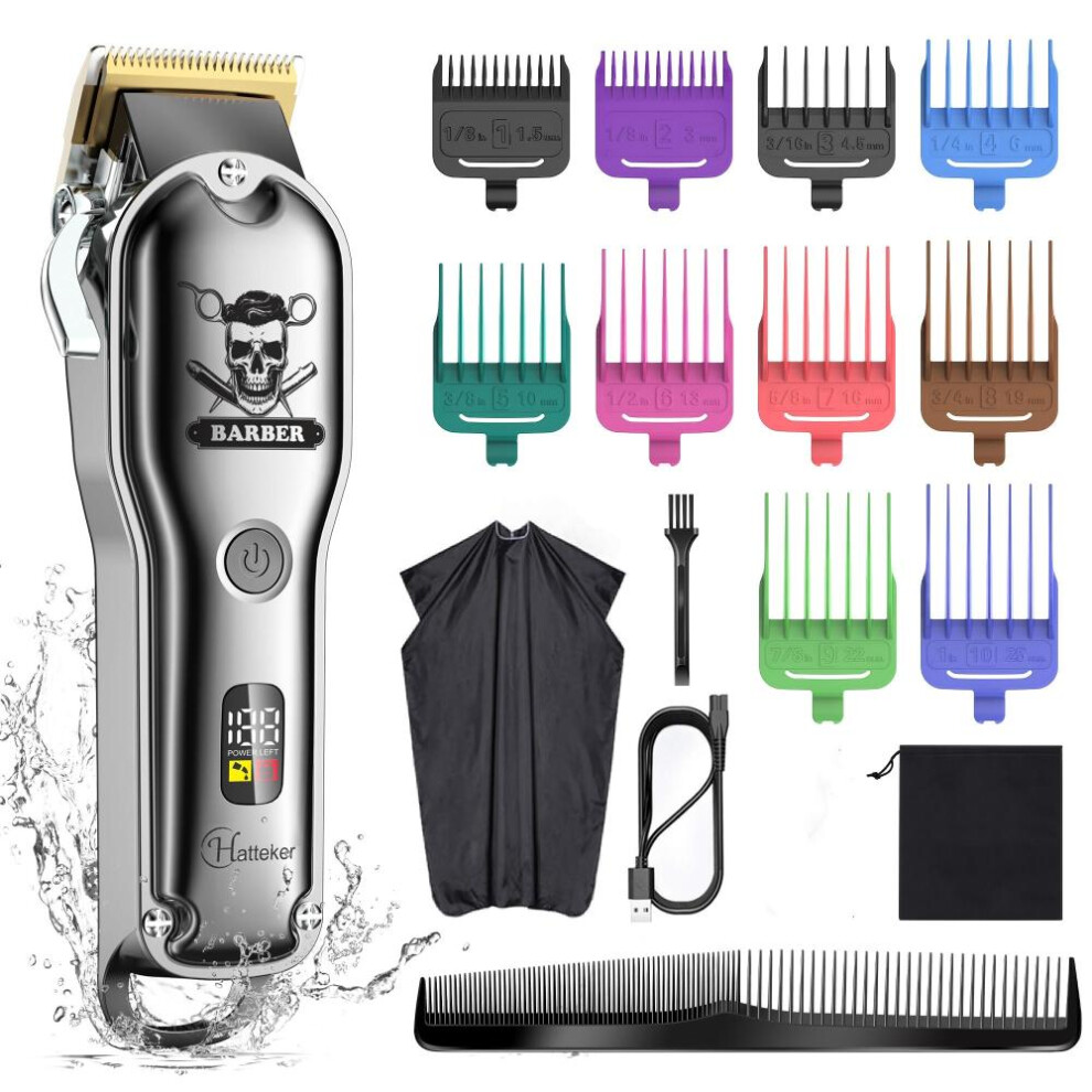 HATTEKER Hair Clipper Mens Beard Trimmer Professional Cordless Rechargeable Hair Cutter Kit Barber Shop Strong Power