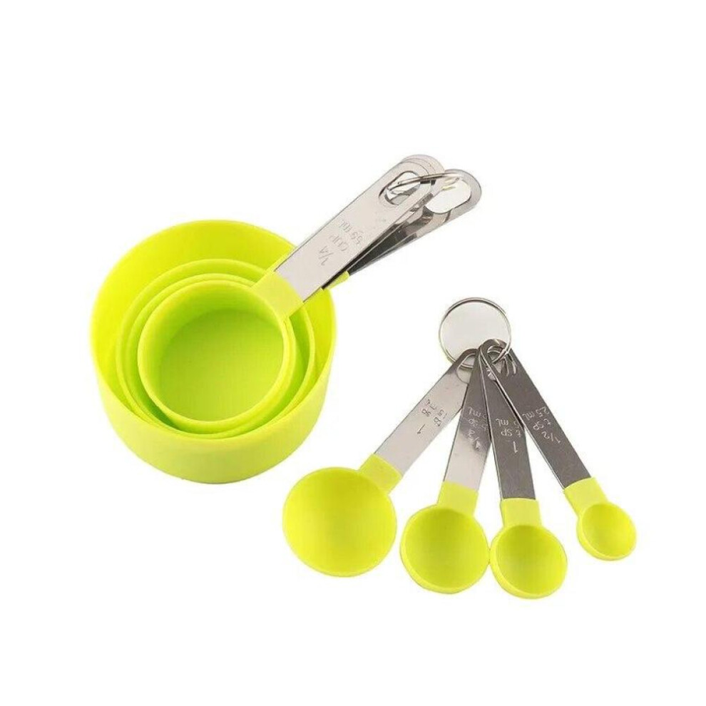 (Green) 8PCS Measuring Cups Spoons Set For Baking Cake Pastry Cooking Utensils Stainless Steel Handle Kitchen Tools Accessories
