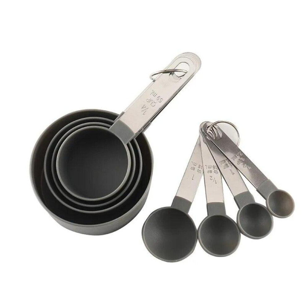 (Grey) 8PCS Measuring Cups Spoons Set For Baking Cake Pastry Cooking Utensils Stainless Steel Handle Kitchen Tools Accessories