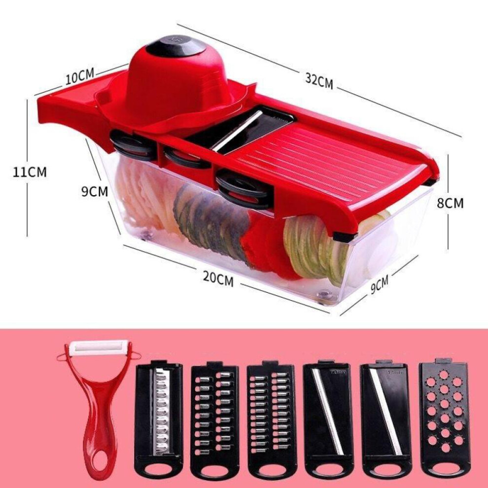 (Red) Myvit Vegetable Cutter with Steel Blade Slicer Potato Peeler Carrot Cheese Grater Vegetable Slicer Kitchen Accessories