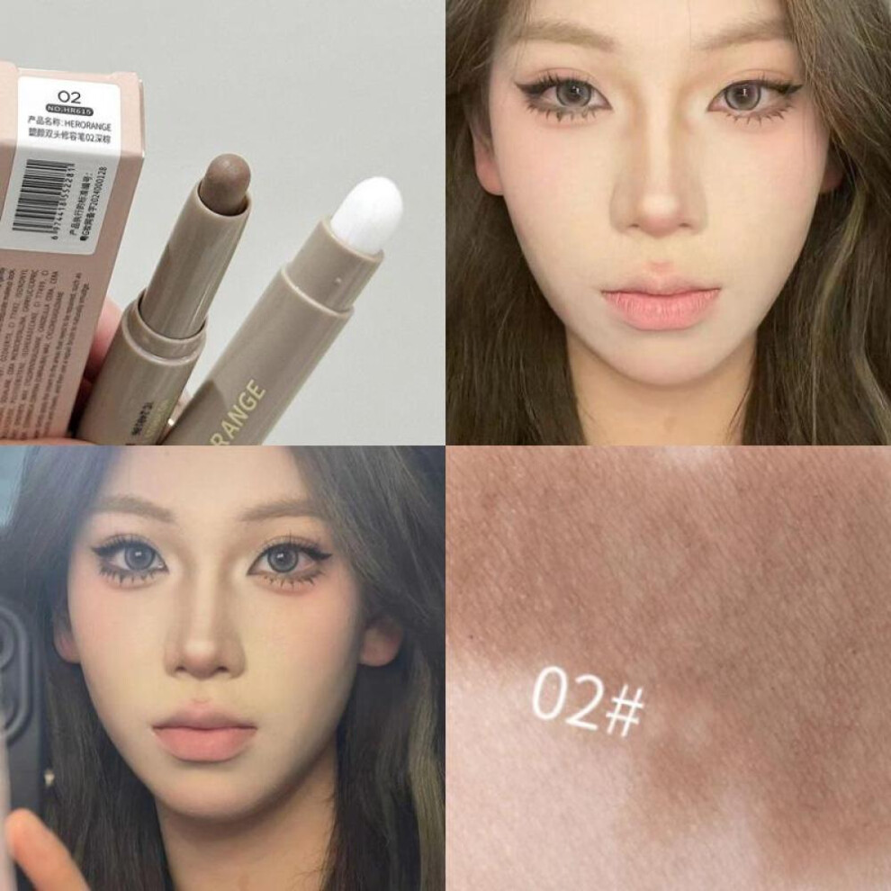 (Dark Brown) Nose Shadow Bronzer Contouring Makeup Pen Natural Grey Brown Face Matte Shadow Contour Stick With Brush