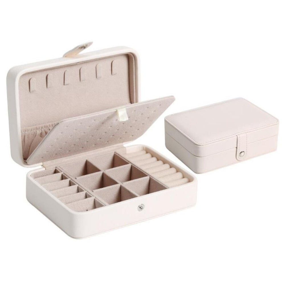 (White) Korean Version Simple Ins Style Portable Jewelry Storage Box 2023 New High-end Exquisite Large Capacity Travel Jewelry Bag