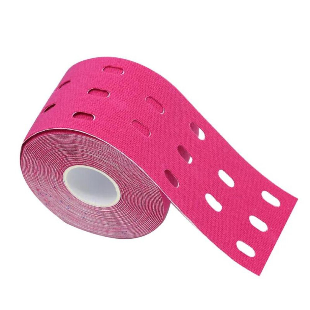 (Pink) 5cm Perforated Kinesiology Elastic Adhesive Tape Cotton Muscle Protection Athletes Breathable Gym Sports Glue Knee Protector