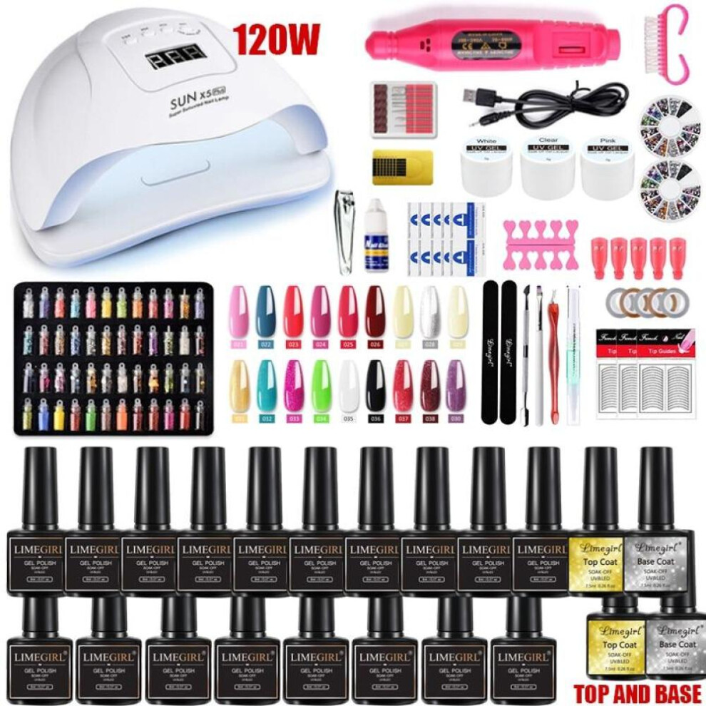 Limegirl Hot Selling  Manicure Set  120W UV LED Lamp Dryer With 18 PCS Nail Gel PolishSoak Off  Kit